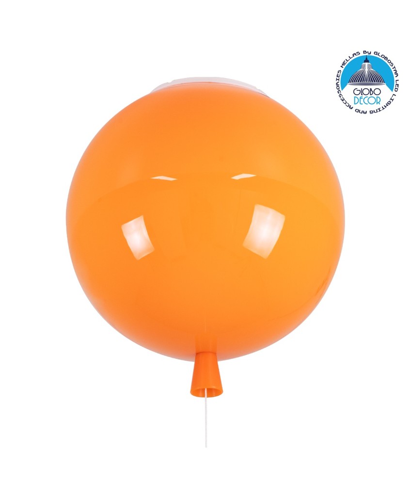 GLOBOSTAR® BALLOON 00650 Παιδικό Φωτιστικό Οροφής με Ντουί 1 x E27 AC 220-240V IP20 - Πορτοκαλί - Μ30 x Π30 x Υ33cm